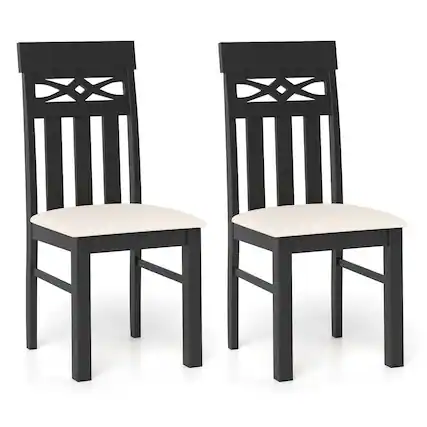 Front. Costway - Costway Dining Chairs Set of 2, High Back Dining Room Chairs with Padded Seat for Kitchen - Black,Beige.