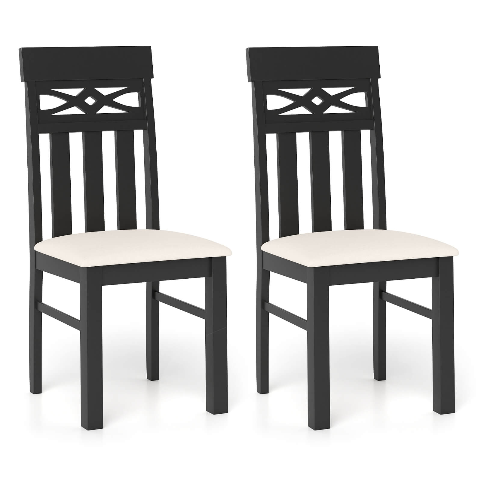 Front. Costway - Costway Dining Chairs Set of 2, High Back Dining Room Chairs with Padded Seat for Kitchen - Black,Beige.