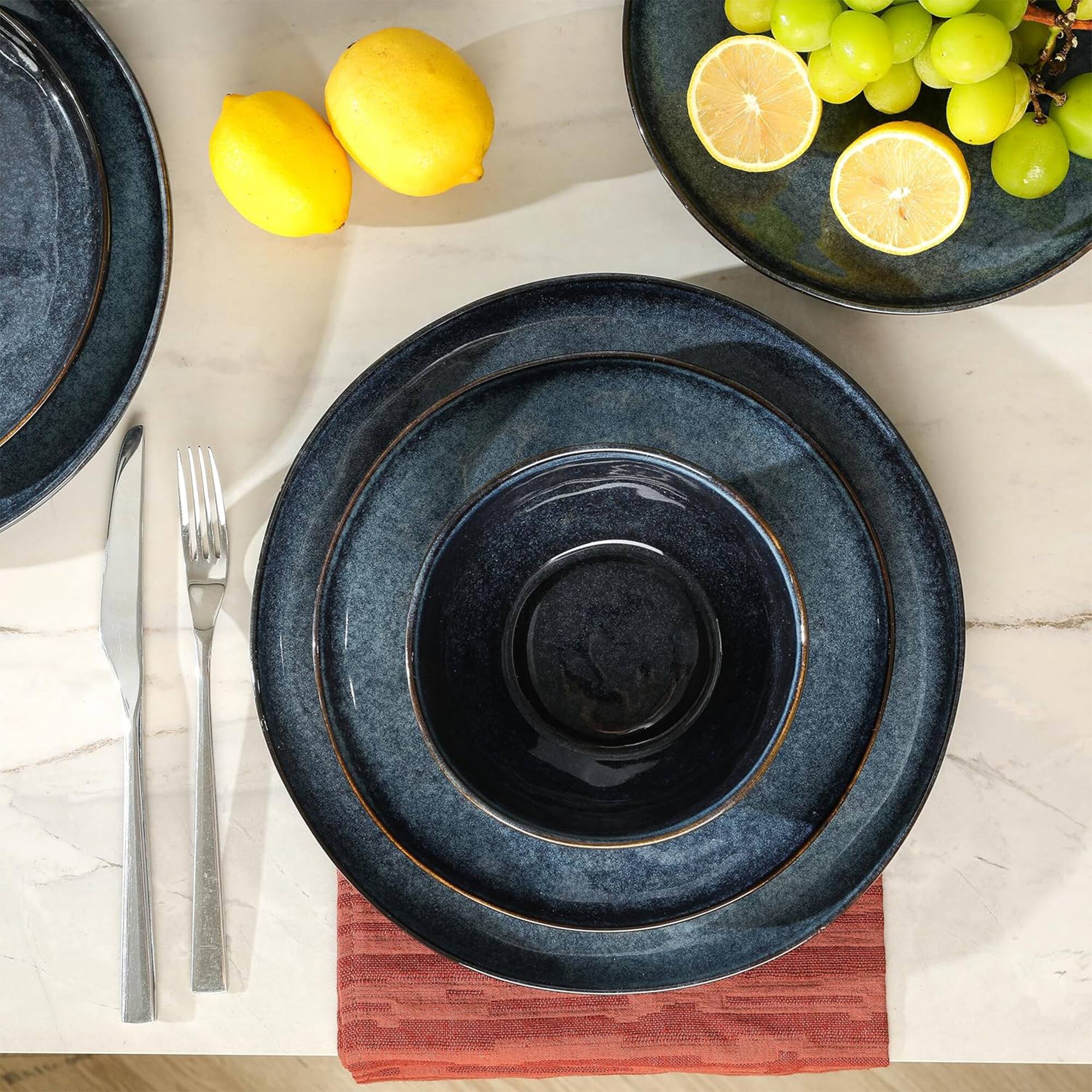 Alt View 5. Stone Lain - Stone Lain Mirella Stoneware 12 Piece Dinnerware Set, Service for 4, Deep Blue - Blue.