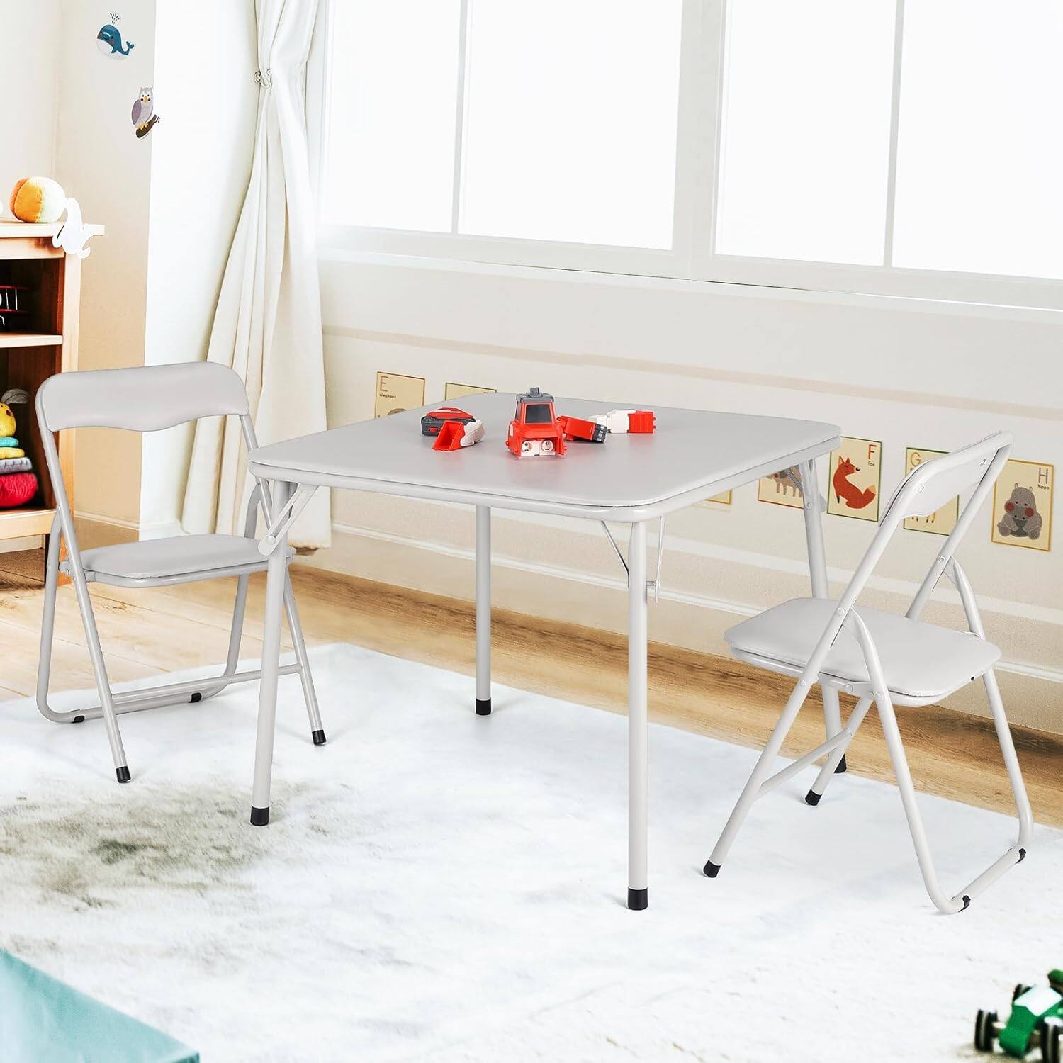 Alt View 1. Homhougo - 3-Piece Folding Card Table and Chair Set - Upholstered Activity Set with Portable Metal Frame, Beige - Beige 2 Chairs.