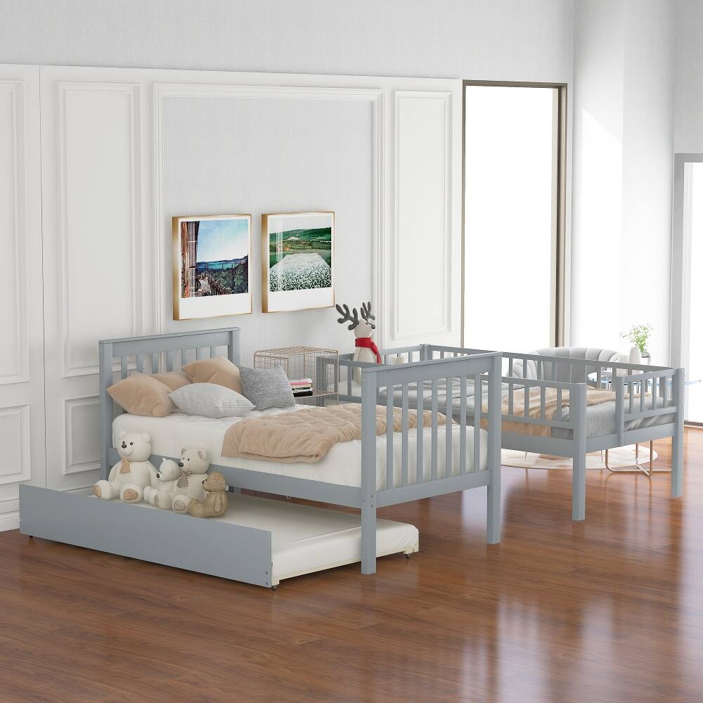 Left. Loheer - Loheer Twin Over Twin Bunk Bed with Trundle and Storage Shelves Gray Solid Wood - Gray.