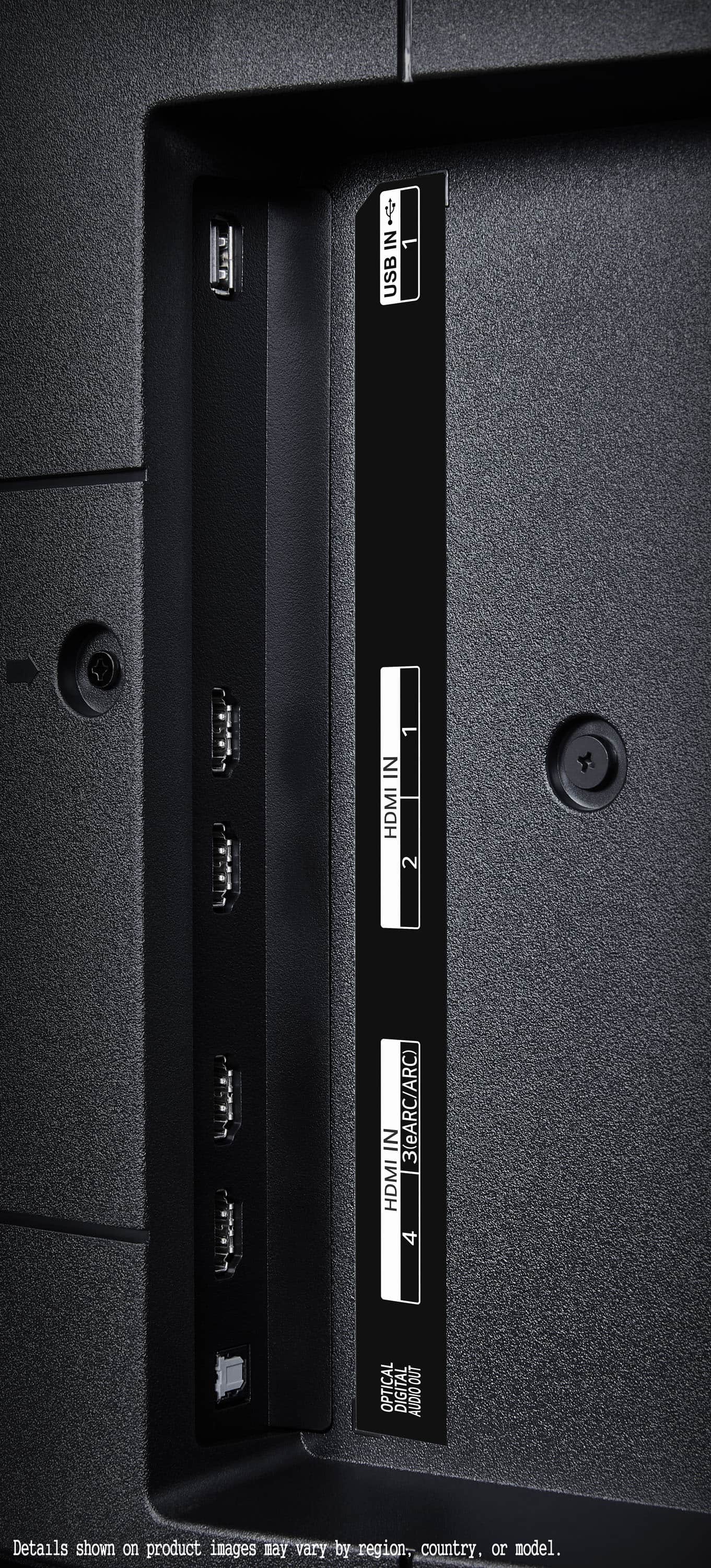 I. IN USB: 1. IN HDMI: 2. IN eARC/ARC: 3. OUT OPTICAL DIGITAL AUDIO. Details shown on product images may vary by region, country, or model.