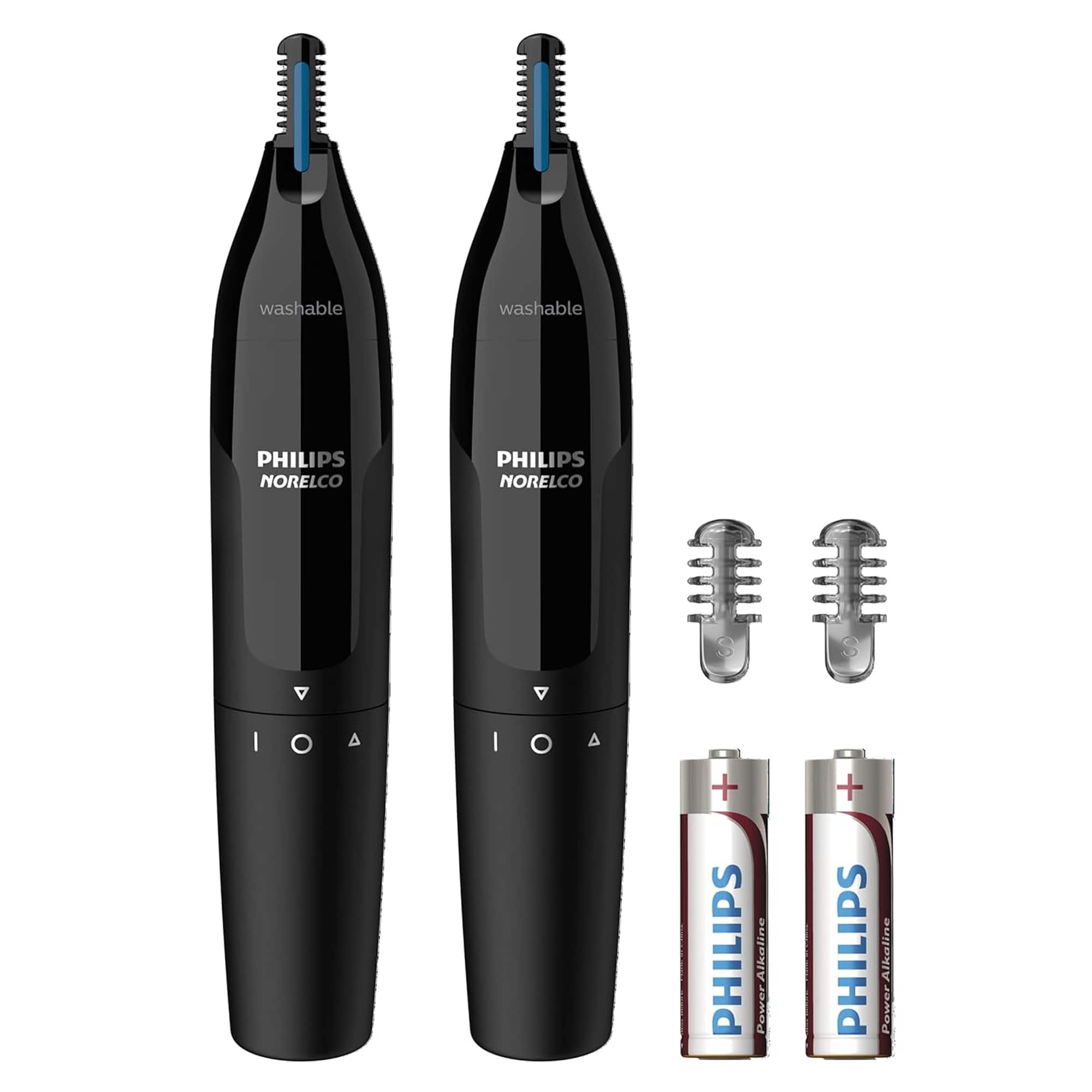 2x Philips Norelco Ultimate Comfort Nose Trimmer 1000 Battery Powered NT1605/60 for Nose, Ear and Eyebrows - Black