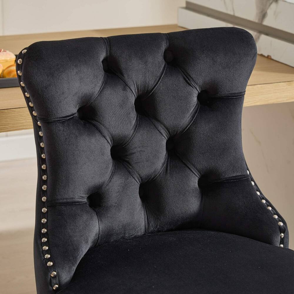 Alt View 6. Loheer - Loheer Counter Height Bar Stools Set of 2 Black Velvet Tufted Kitchen Island Chairs with Metal Legs - Black.