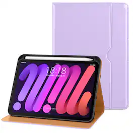DTTO - Case for iPad Mini 7 (A17 Pro) 2024 / Mini 6 2021 8.3" - Leather Folio Stand with Pencil Holder & Multi-Angle Viewing - Lavender