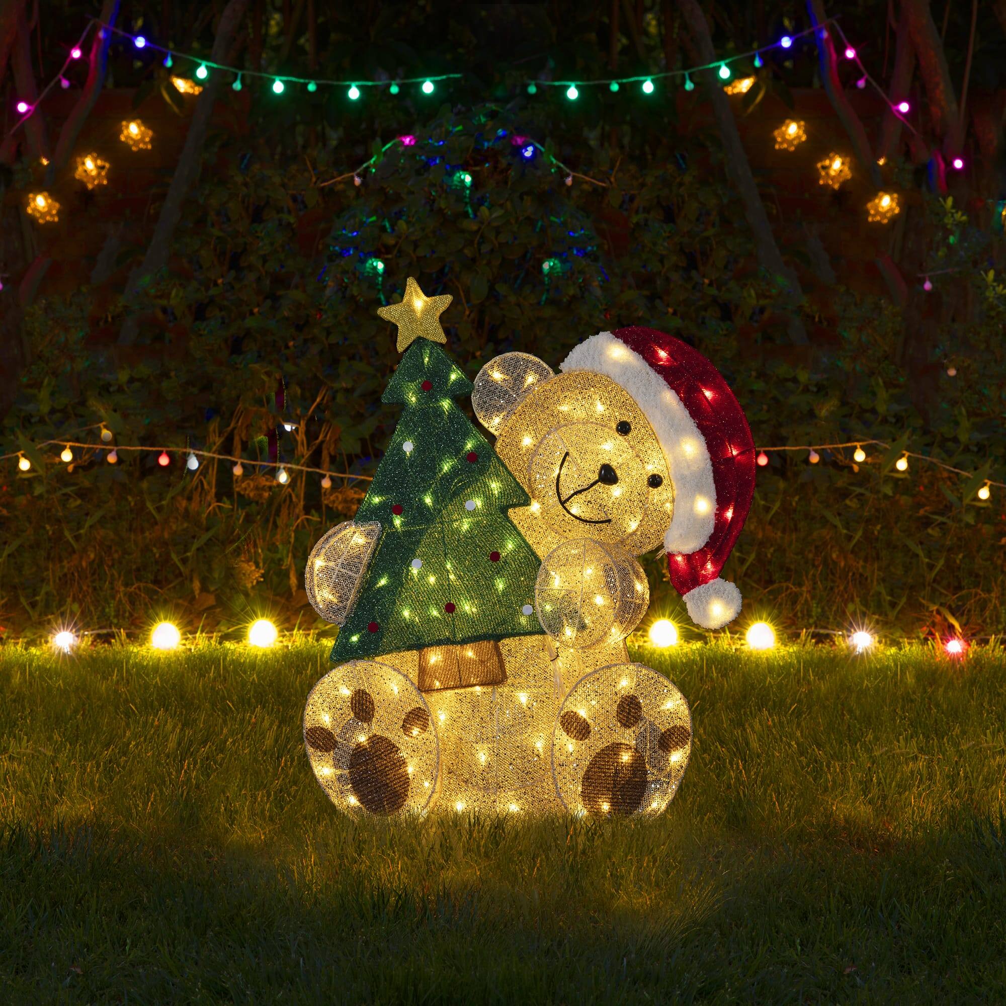 Alt View 4. Glitzhome - 34.25"H 3D Glittered Fabric Greeting Bear with Tree with 110 LED Lights - Multi-Colored.