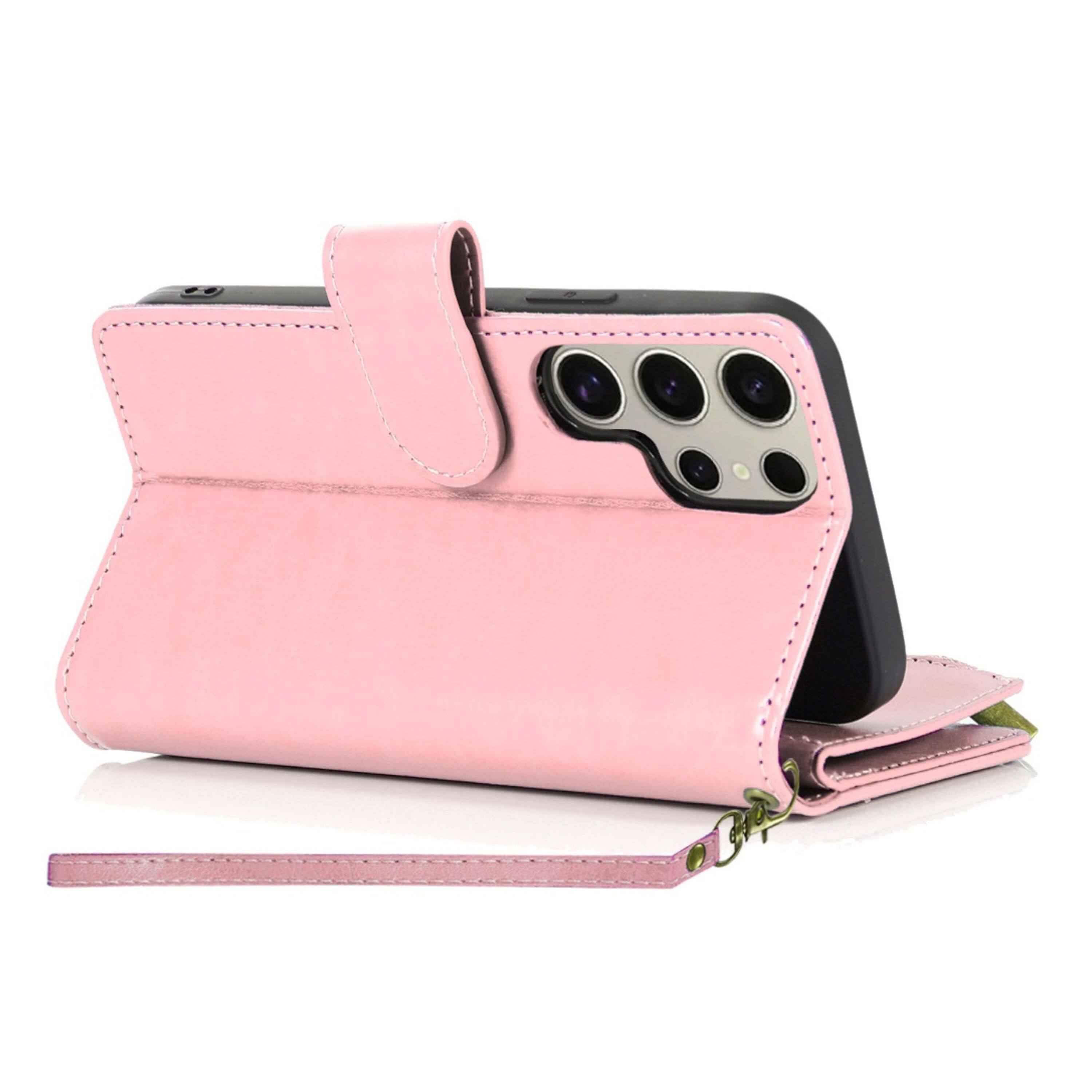 Left. Kitcheniva - PU Leather Wallet Zipper Phone Case With Tempered Glass For Samsung Galaxy S25 Ultra Rose Gold - Rose Gold.