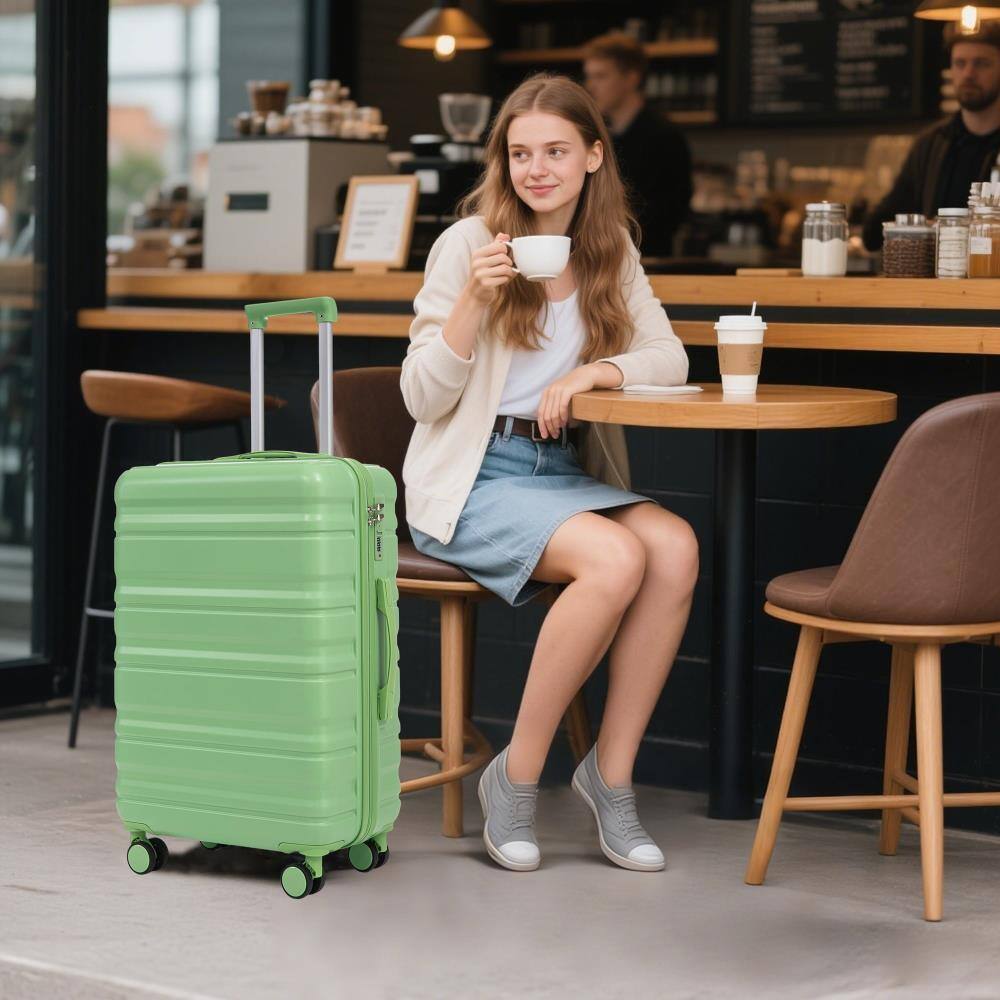 Angle. BreeBe - HIFINE TOURIST 20'/24'/28' 3 pcs/set in ABS Spinner Wheel Luggage, Carry on Suitcase, Matching Color, Combination Lock - Green.