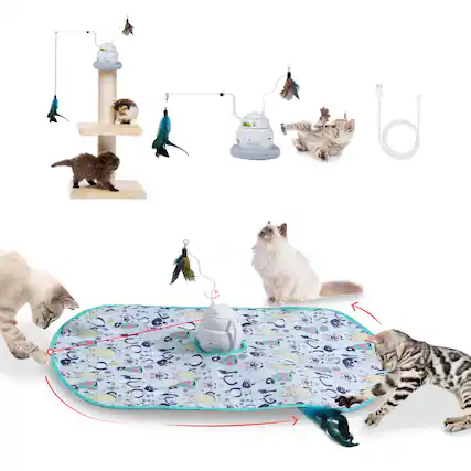 Front. PawsPik - PawsPik Interactive 4-in-1 Laser & Hide & Seek Rechargeable Automatic Cat Exercise Toy - blue.