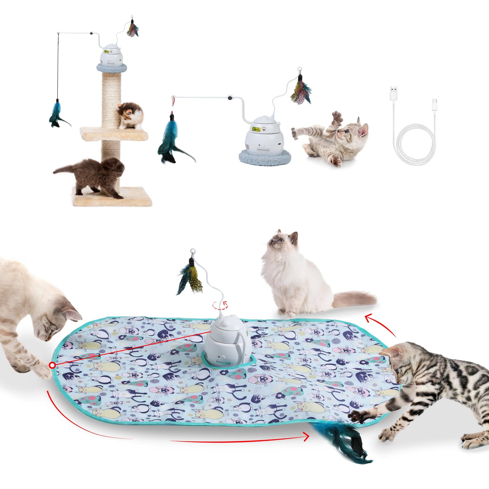 Front. PawsPik - PawsPik Interactive 4-in-1 Laser & Hide & Seek Rechargeable Automatic Cat Exercise Toy - blue.