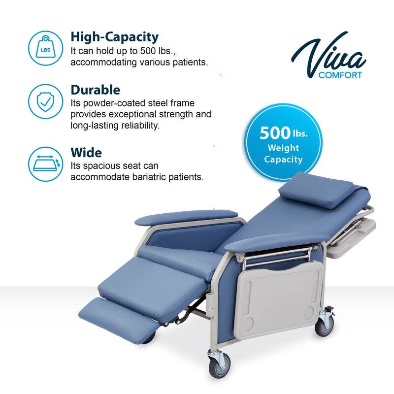 High-Capacity: It can hold up to 500 lbs., accommodating various patients.
Durable: Its powder-coated steel frame provides exceptional strength and long-lasting reliability.
Wide: Its spacious seat can accommodate bariatric patients.
Viva Comfort 500 lbs. Weight Capacity