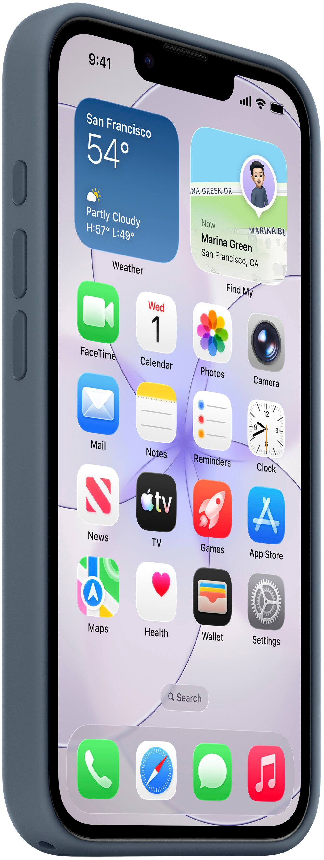 9:41  
San Francisco  
54°  
Partly Cloudy  
H:57 L:49  
Weather  
Wed 1  
FaceTime  
Calendar  
Photos  
Camera  
Mail  
Notes  
Reminders  
Clock  
News  
TV  
Games  
App Store  
Maps  
Health  
Wallet  
Settings  
Find My  
Marina Green  
San Francisco, CA  
NA GREEN DR  
Now  
MARINA BL