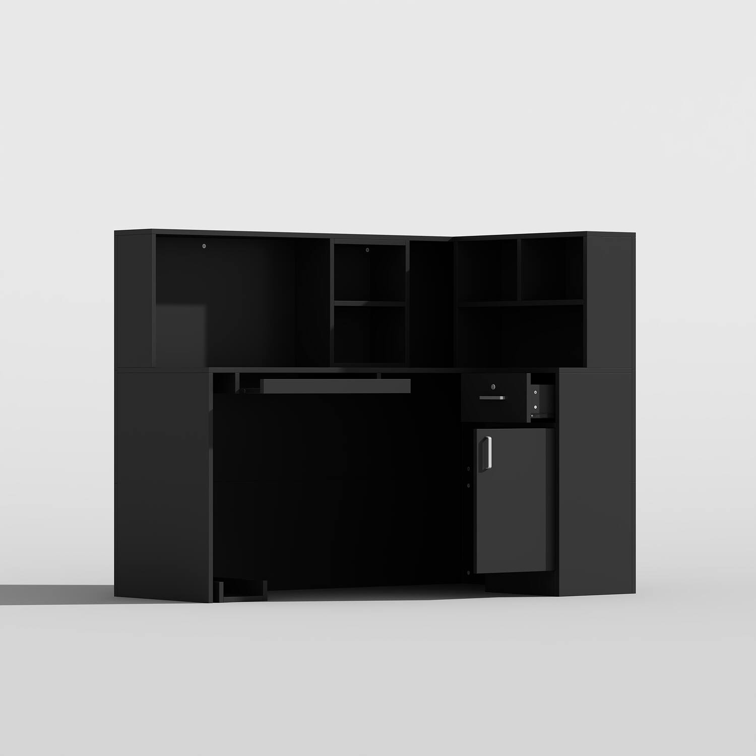 Left. Famapy - Famapy Modern Office Reception Desk: Functional Storage, Sleek Design for Workspaces - Black.