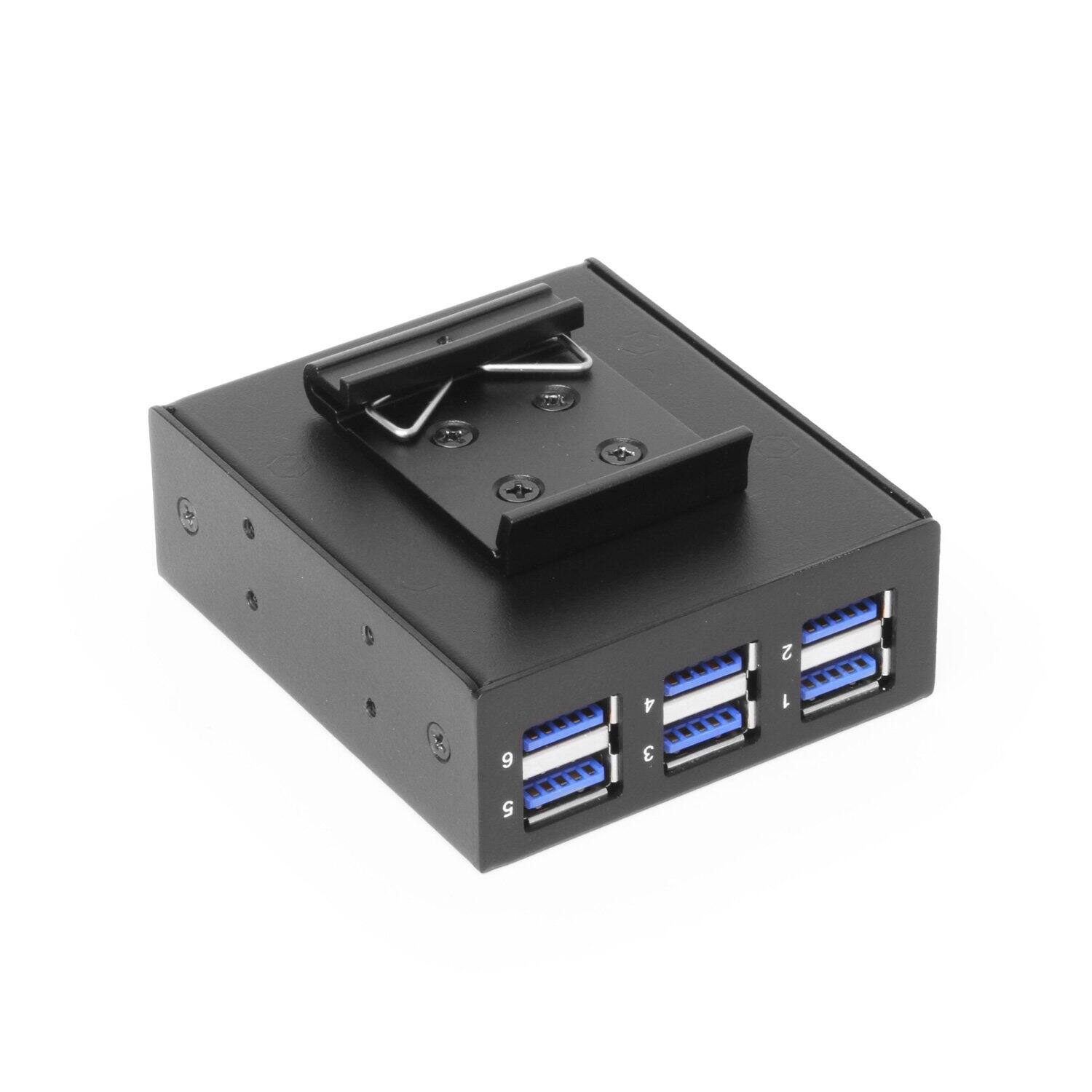 Back. Gearmo - 6-Port USB Type-A Hub - Front Facing Ports - 5 Gbps Data - Surge Protection - Surface & DIN Rail Mounting - Black.