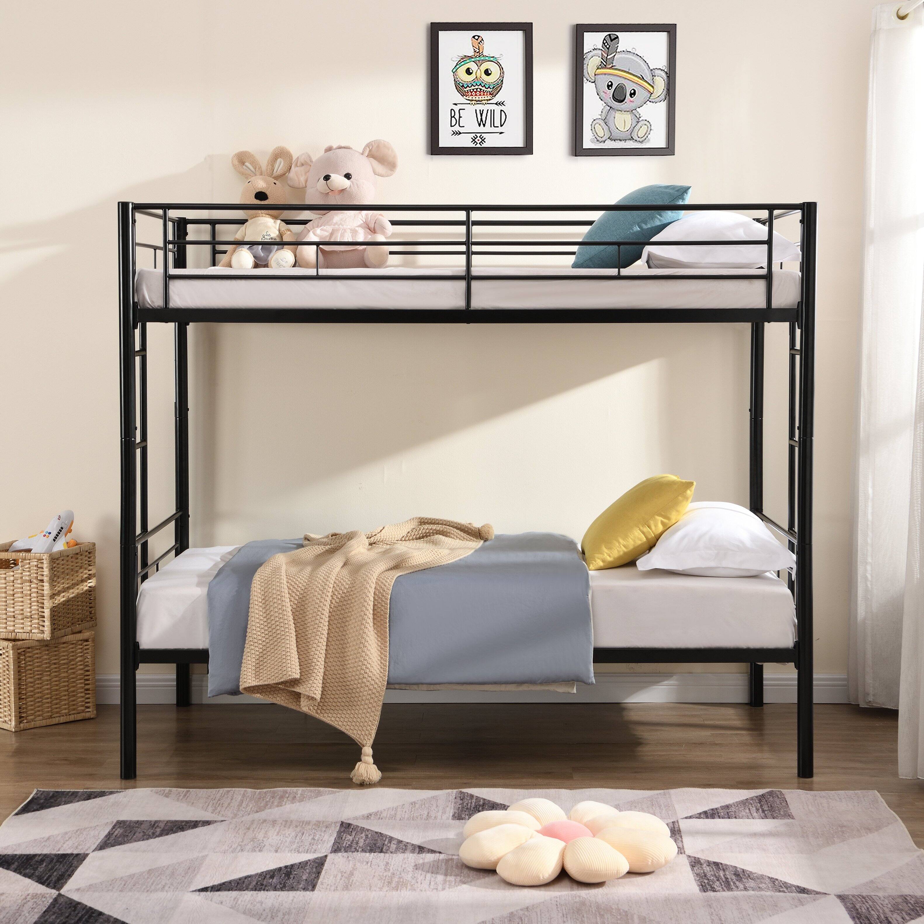 Alt View 3. Boyel Living - Black Metal Twin Over Twin Bunk Bed Strong Steel Frame Easy Assembly No Box Spring Needed - Black.