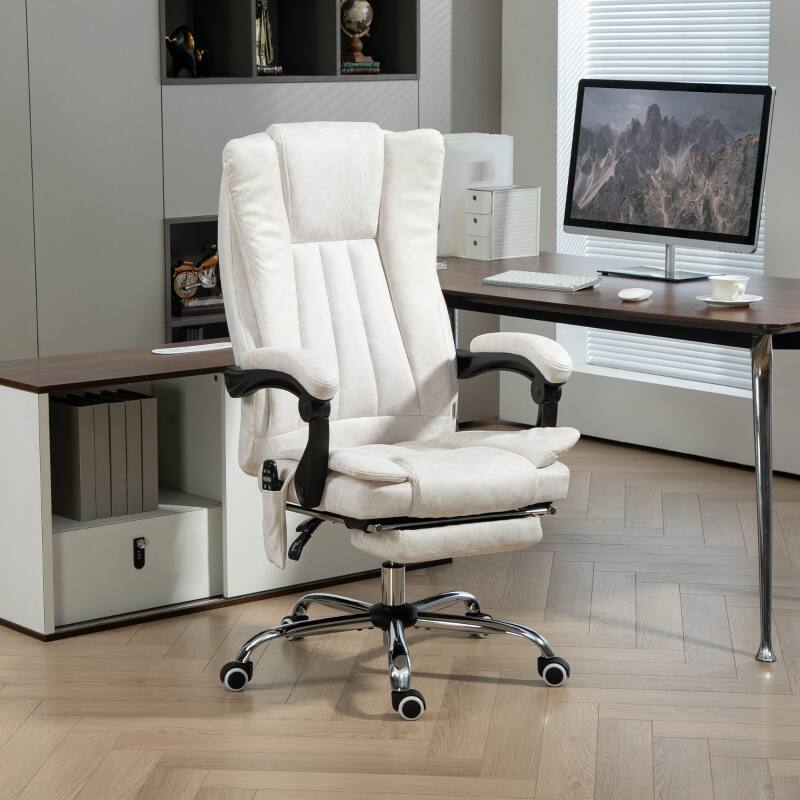 Anysun - Convenient Control Reclining Massage Office Chair with Adjustable Height and Footrest - White