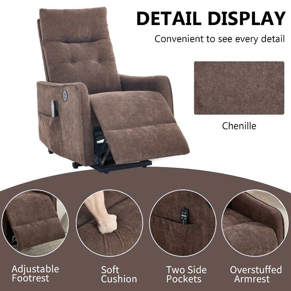DETAIL DISPLAY  
Convenient to see every detail

Chenille

Adjustable Footrest

Soft Cushion

Two Side Pockets

Overstuffed Armrest
