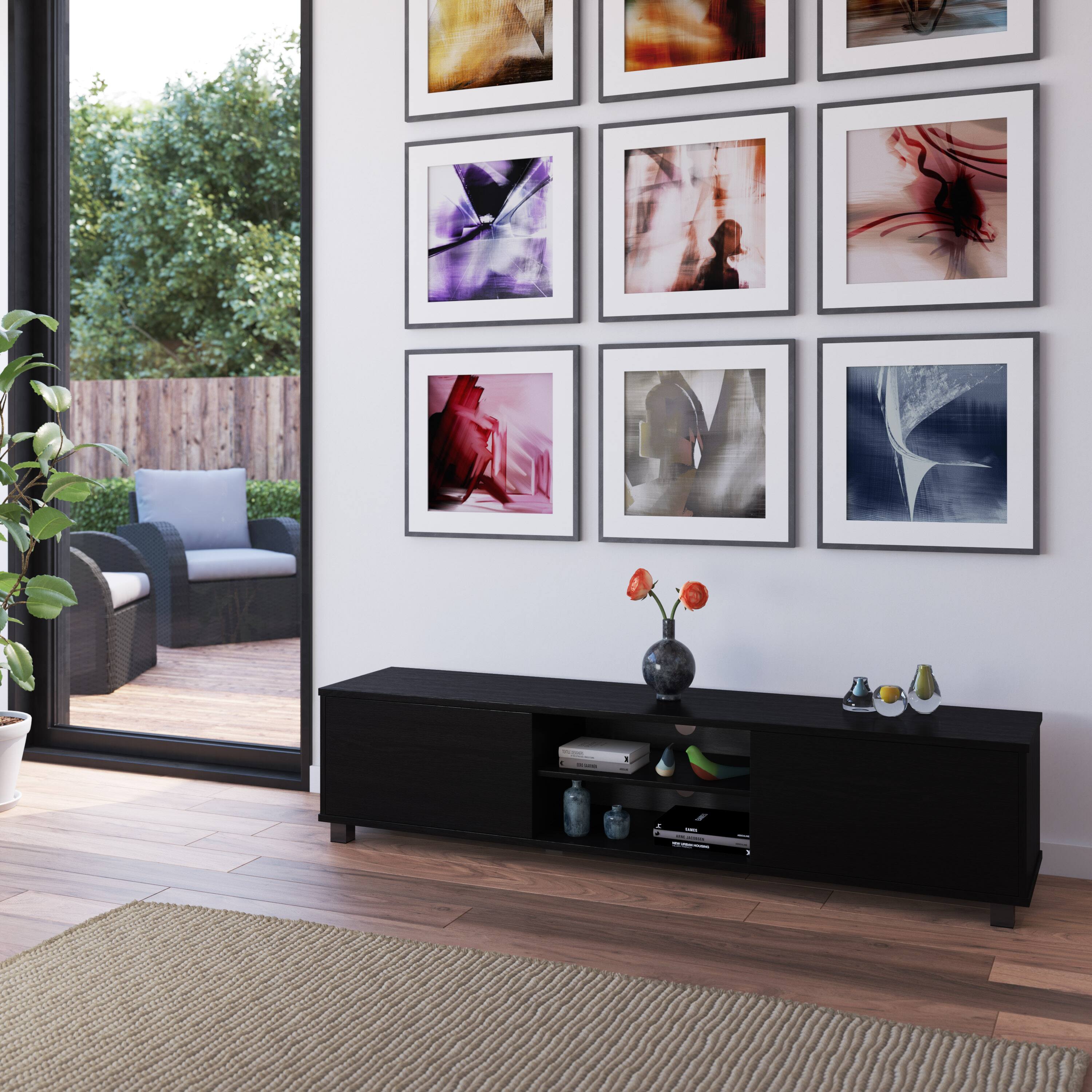 Alt View 32. CorLiving - CorLiving - Hollywood Collection TV Stand with Open and Closed Cabinets for Most TVs up to 85" - Black.