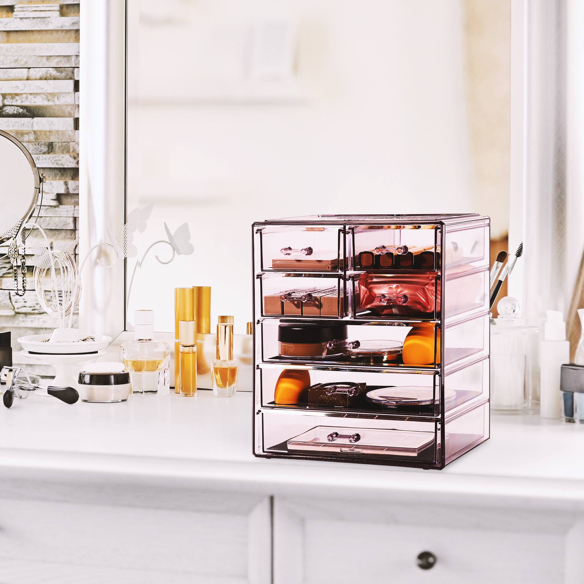 Left. Sorbus - Sorbus Clear Cosmetic Makeup Organizer - Make Up & Jewelry Storage, Case & Display - Spacious Design  Vanity, Bathroom - Purple.