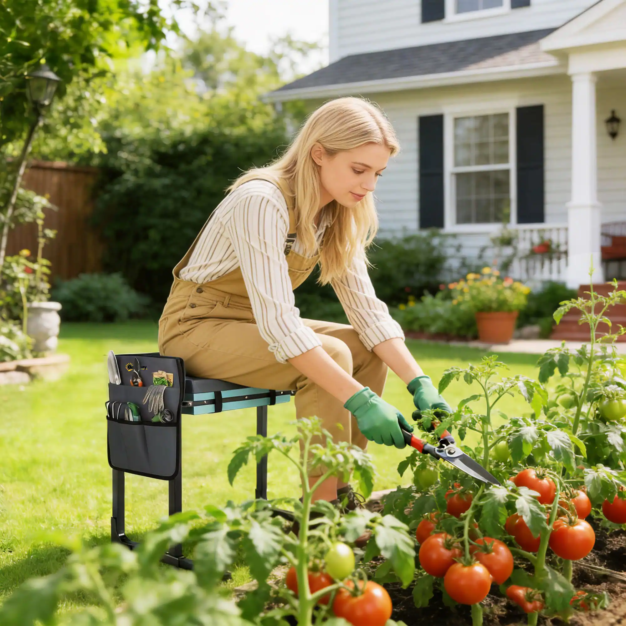 Alt View 8. Outsunny - Kneeler and Seat, Heavy Duty Foldable Gardening Stool with Thicker Soft Kneeling Pad - Dark Gray.