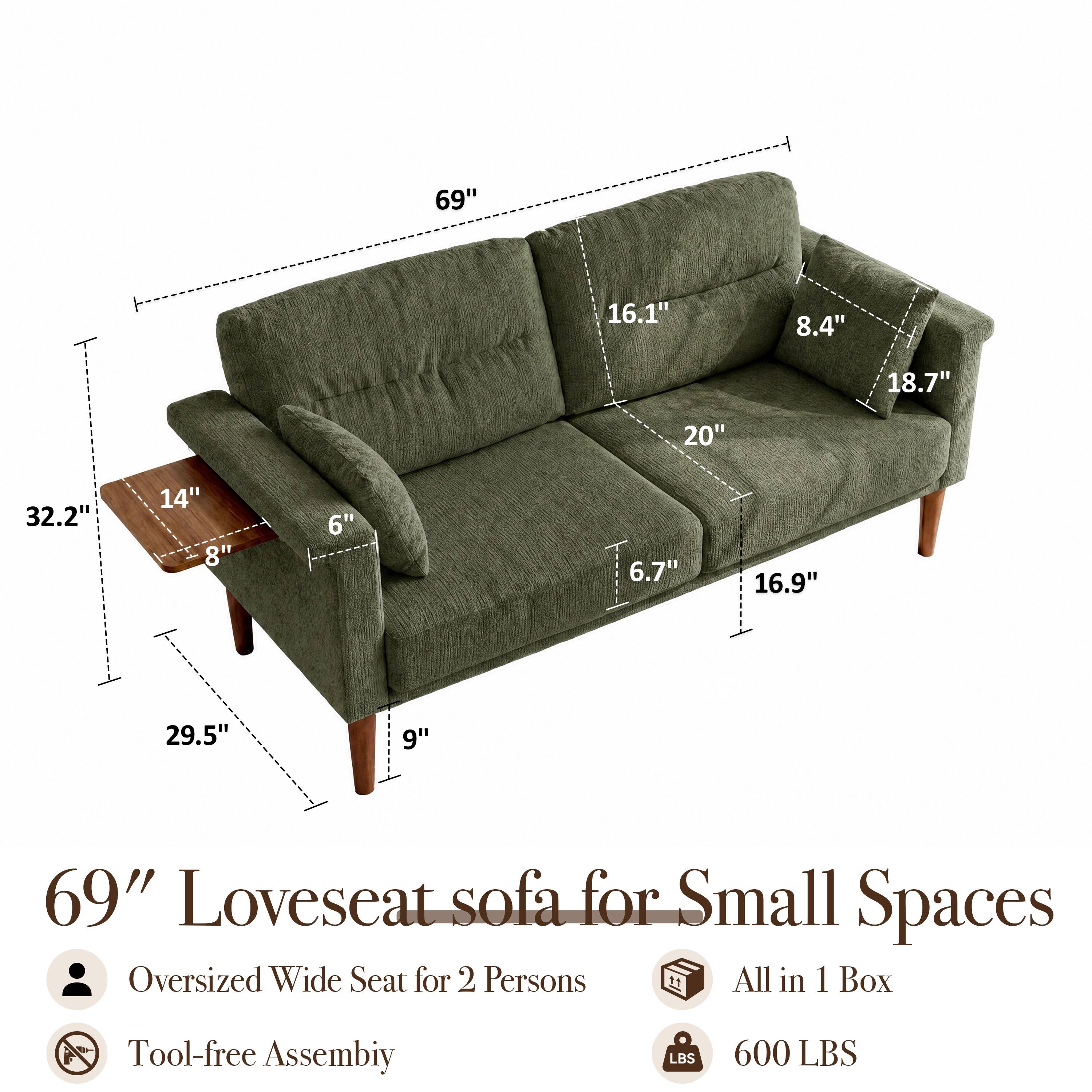 69" Loveseat sofa for Small Spaces Oversized Wide Seat for 2 Persons All in 1 Box  
Tool-free Assembly  
600 LBS