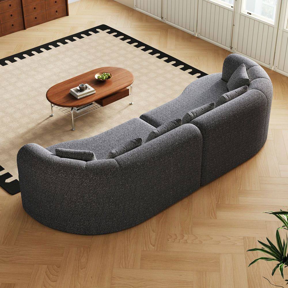 Alt View 8. Kadyn - 106.3" Curved Sectional Sofa, Boneless Cloud Design with 6 Pillows and Memory Foam Seating, Grey - Gray.