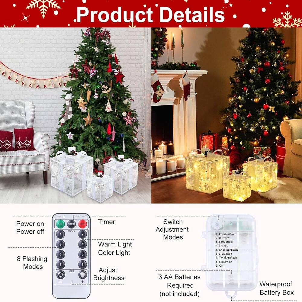 **Product Details**

- Power on
- Power off
- 8 Flashing Modes
- Timer
- Warm Light
- Color Light
- Adjust Brightness
- Switch Adjustment Modes
- 3 AA Batteries Required (not included)
- Waterproof Battery Box

**Switch Adjustment Modes:**
1. Combination
2. In wave
3. Sequential
4. Sie gl
5. Chasing/Flash
6. Slow fade
7. Twinkle/Flash
8. Steady on
9. Off