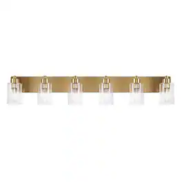 Jonathan Y - Irving 40" 6-Light Seeded Glass/Iron Modern Contemporary LED Vanity Light, Brass Gold - Brass Gold/Clear
