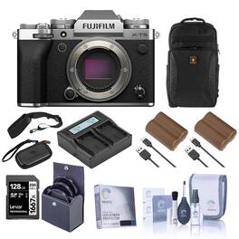 Bundle - Fujifilm - X-T5 Mirrorless Camera, Silver with XF 16-50mm f/2.8-4.8 R LM WR Lens, with 128GB Memory Card, Backpack,