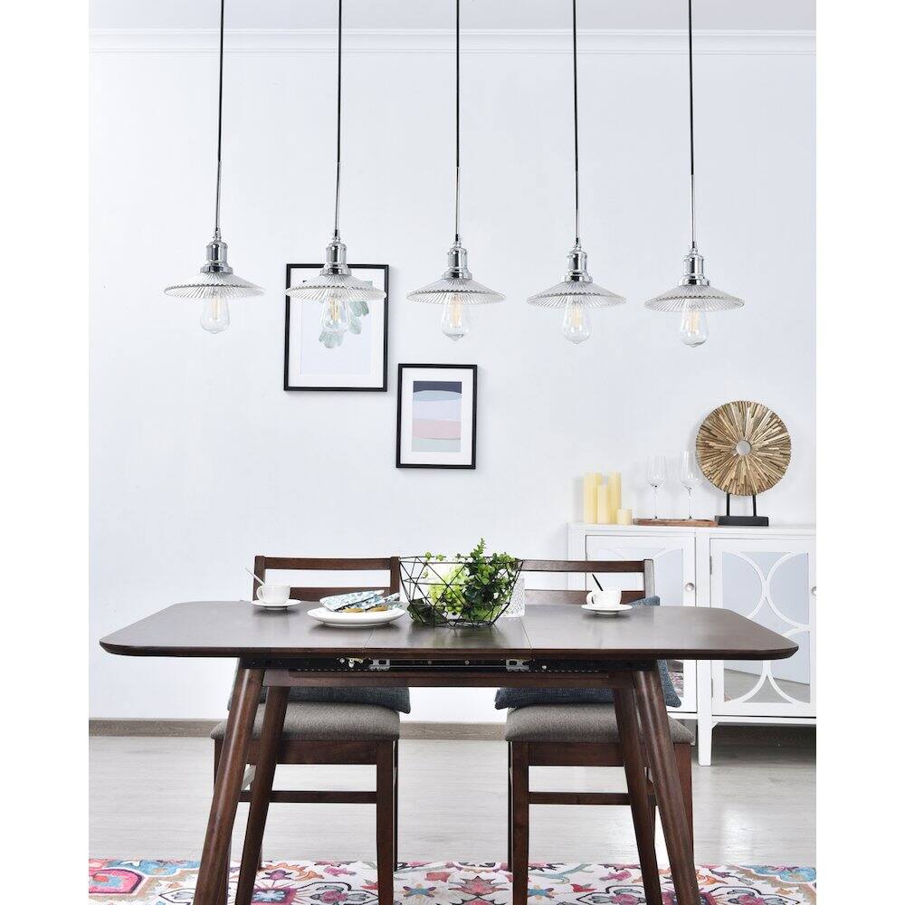 Alt View 7. Living District - Waltz 5 Light Chrome Pendant - Chrome And Clear.