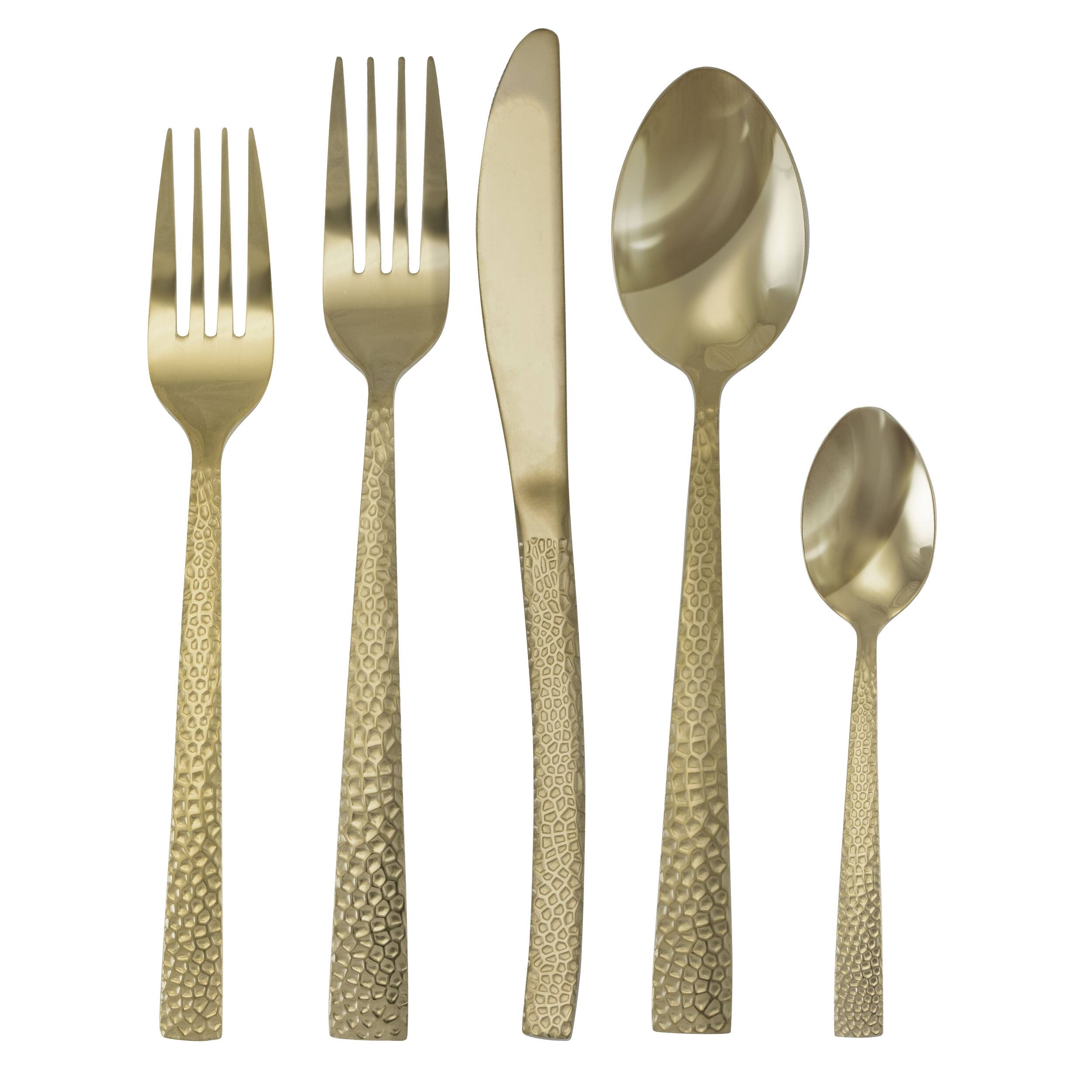 Alt View 6. MegaChef - MegaChef Baily 20 Piece Flatware Utensil Set, Stainless Steel Silverware Metal Service for 4 in Light Gold - Light Gold.