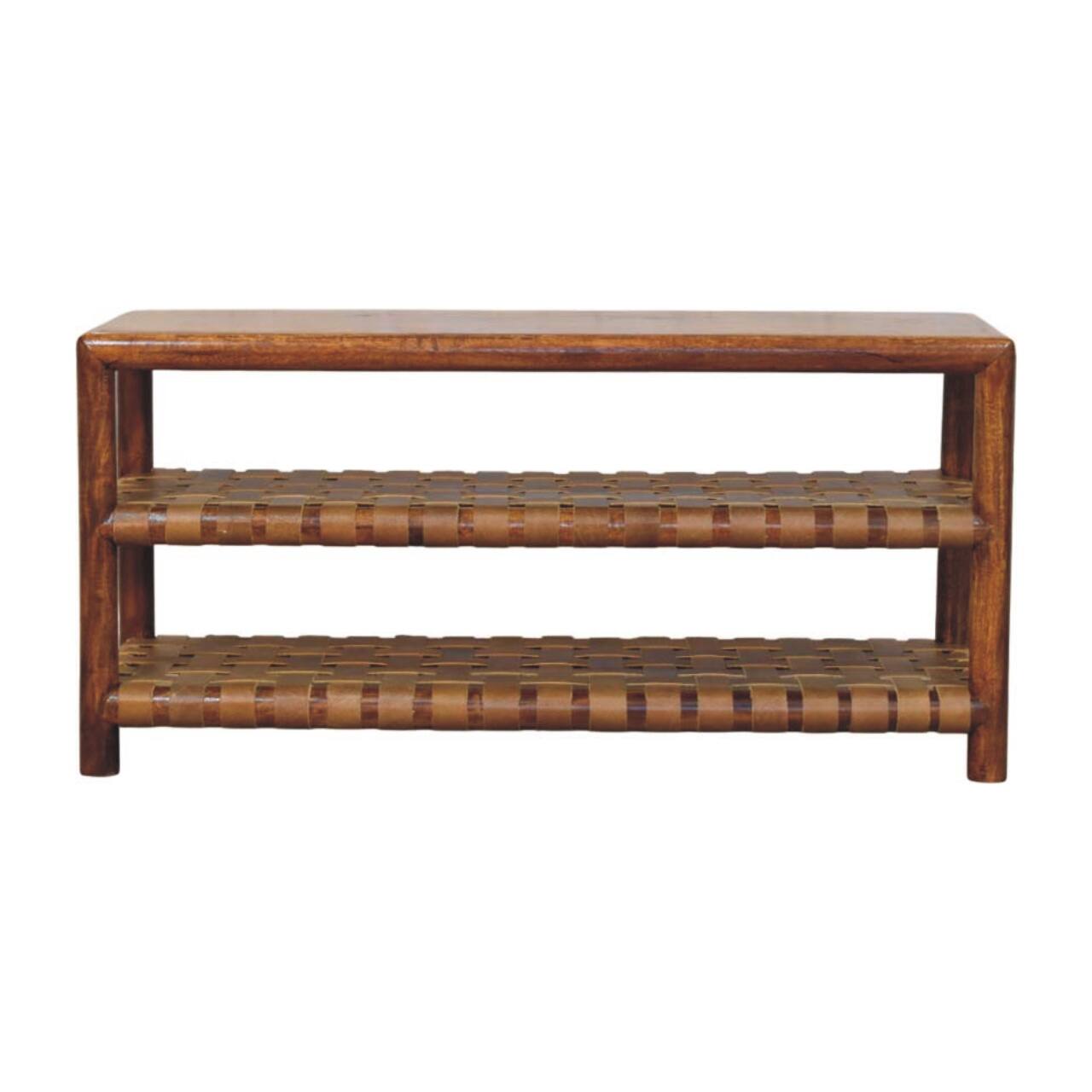 Front. Artisan Furniture - Artisan Furniture Solid Wood Regency Woven Chestnut 2 slot Shoe Rack, Dark Brown - Dark Brown.