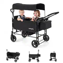 Costway - Foldable Wagon Stroller ,Baby Stroller with Removable Canopy,Adjustable Handle - Black