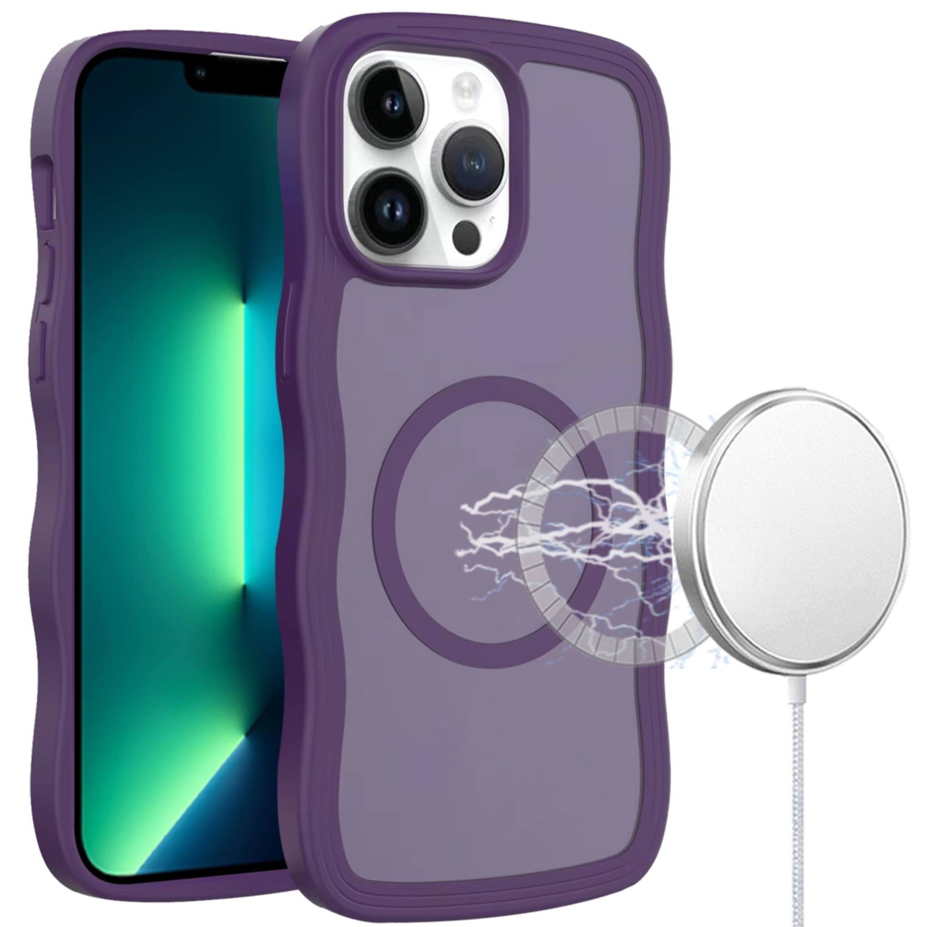 Front. Kitcheniva - Modern Wavy Grip Magnetic Ring Holder Phone Cover For iPhone 13 Pro Max Dark Purple - Dark Purple.