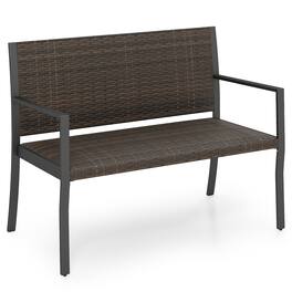 Gymax - Patio Wicker Loveseat w/Soft Sponge Seat 800 LBS Heavy Duty Outdoor Bench - Brown
