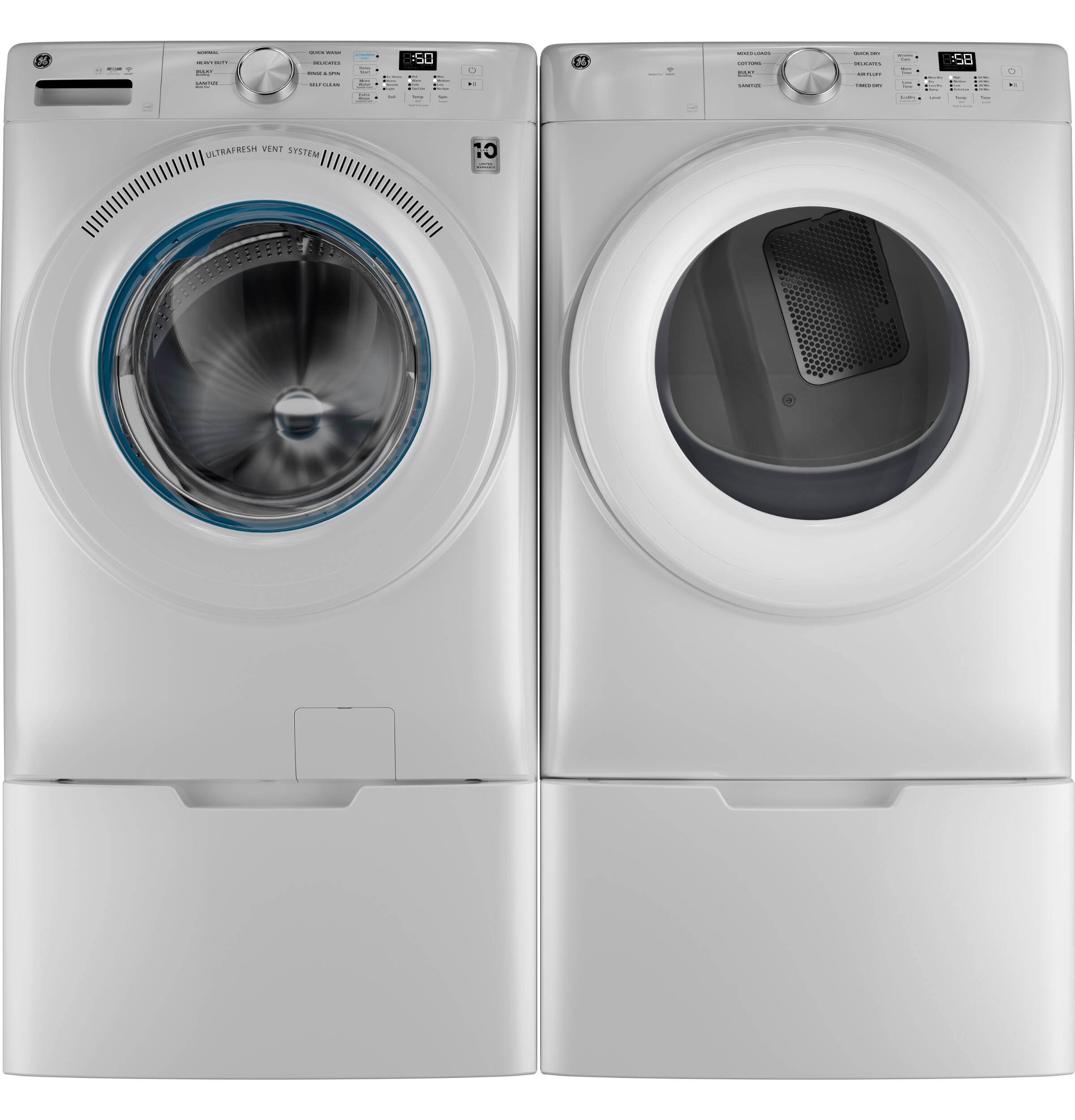 The text on the image reads "50 5 P | - : :58 - e | - HEDRANTIU REAIT SYSTEM." This text is not related to the image of the two white washing machines. It is likely that the text is unrelated or a part of the image's metadata.