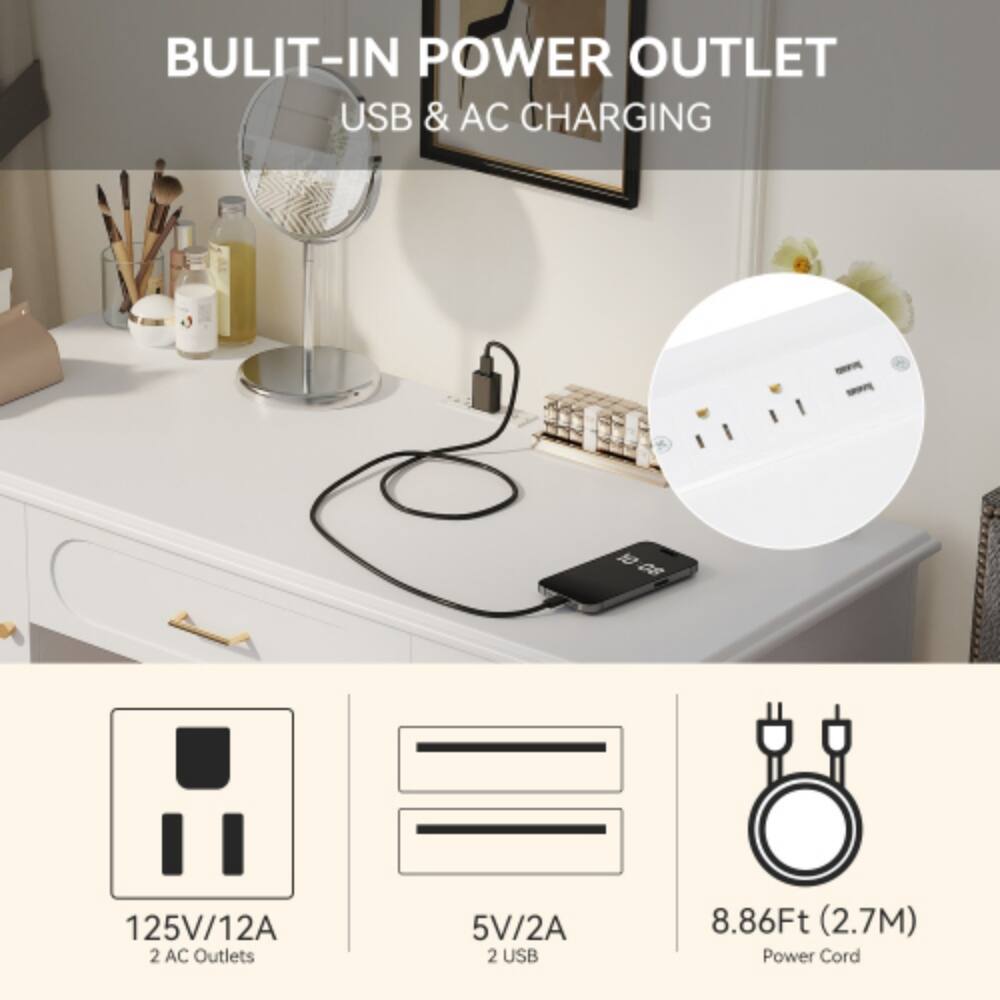 BUILT-IN POWER OUTLET USB & AC CHARGING

- 125V/12A
- 2 AC Outlets
- 5V/2A
- 2 USB
- 8.86Ft (2.7M) Power Cord