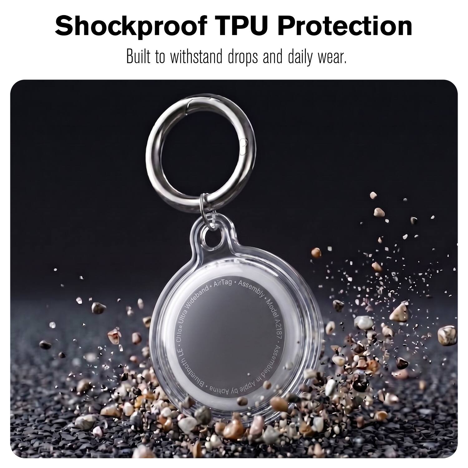 Shockproof TPU Protection  
Built to withstand drops and daily wear.  

AirTag Wideband Assembly Ultra Model C/110e A2187 LE Bluetooth  
Assembled by Apple