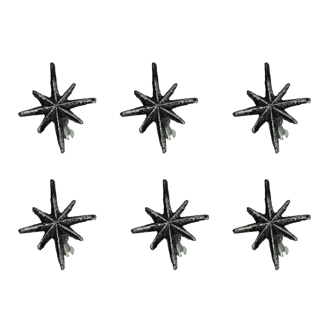 Zeckos - Set of 6 Antique Finish Mid Century Modern Starburst Drawer Pulls Knobs - Silver