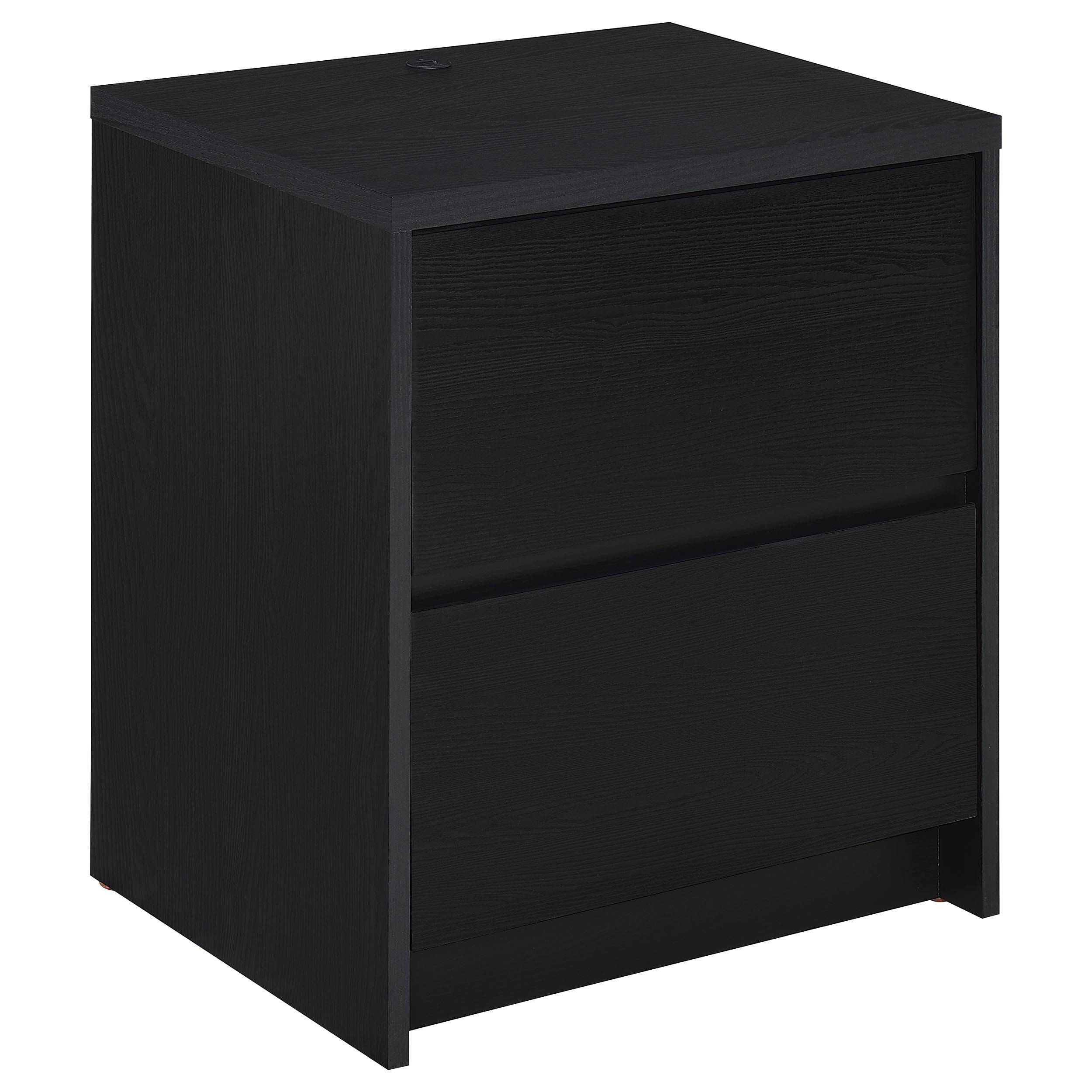Angle. Tiramisubest - Black 2-Drawer Nightstand with LED Lights and USB Ports - Black.