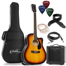 Ashthorpe - 41-in Dreadnought Cutaway Acoustic Electric Guitar and 10 Watt Amp - Sunburst