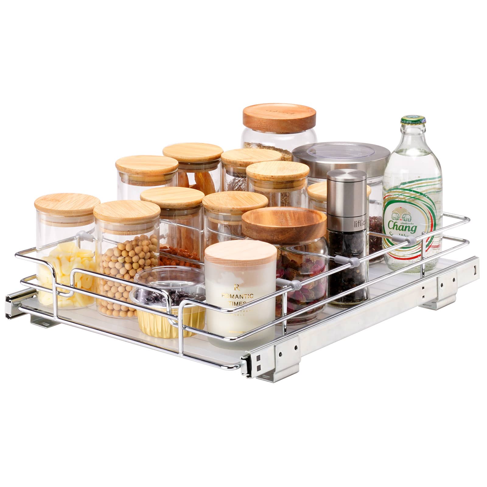 VEVOR - 12.5"Wx16.5"Dx3.5"H Pull Out Cabinet Organizer, Heavy Duty Slide Out Pantry Shelves, Steel Roll Out Drawers - Silver