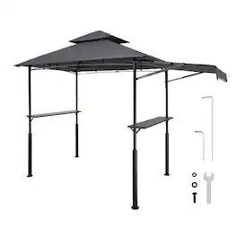 VEVOR - Grill Gazebo,8 x 5 ft Double-Tiered Top, Reinforced BBQ Gazebo with Extra Awning,Powder-Coated Steel Patio Grill Shelter - Dark Gray