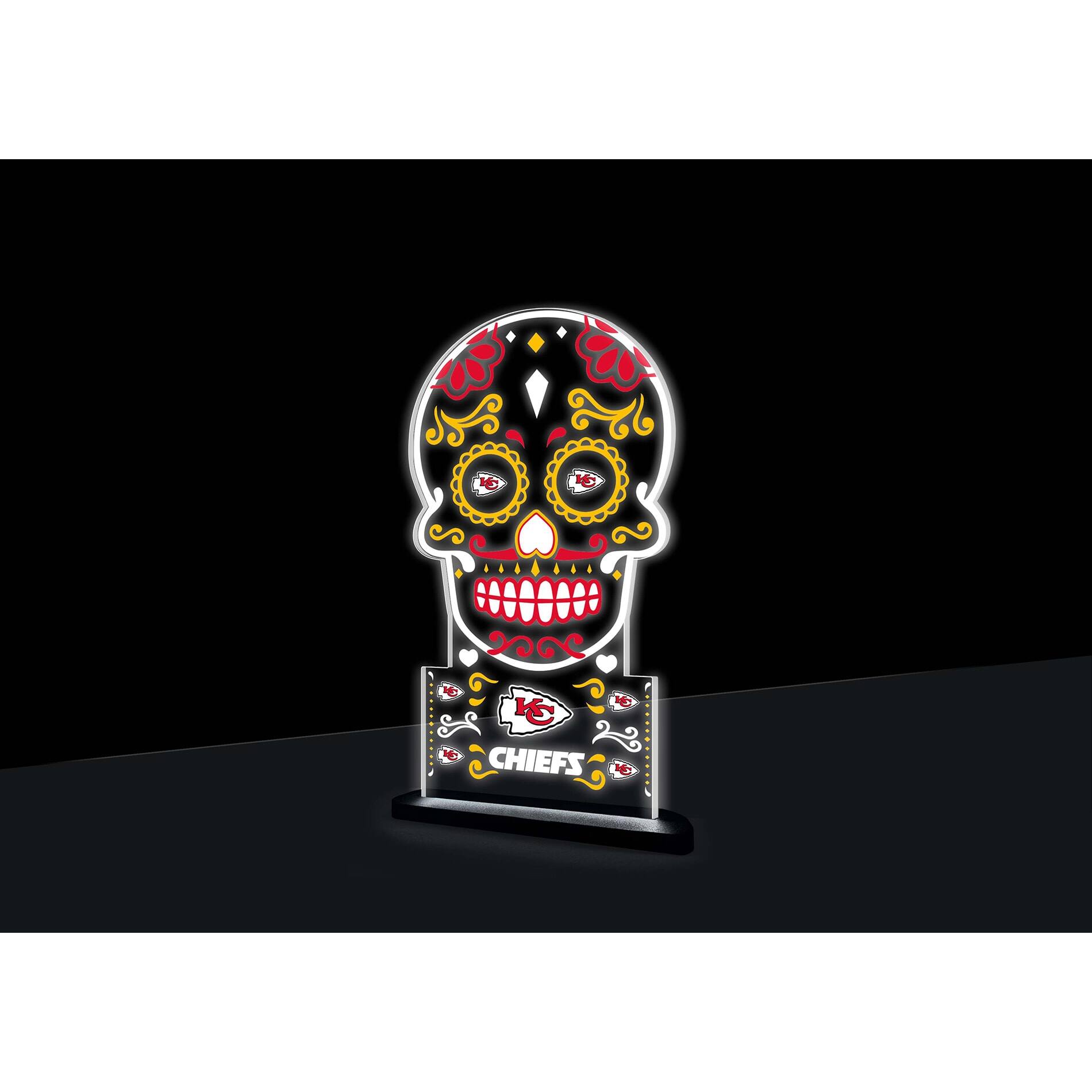 Front. Evergreen Enterprises - Kansas City Chiefs 10" LED Tabletop Sugar Skull Halloween Desklite Sign - Multicolor.