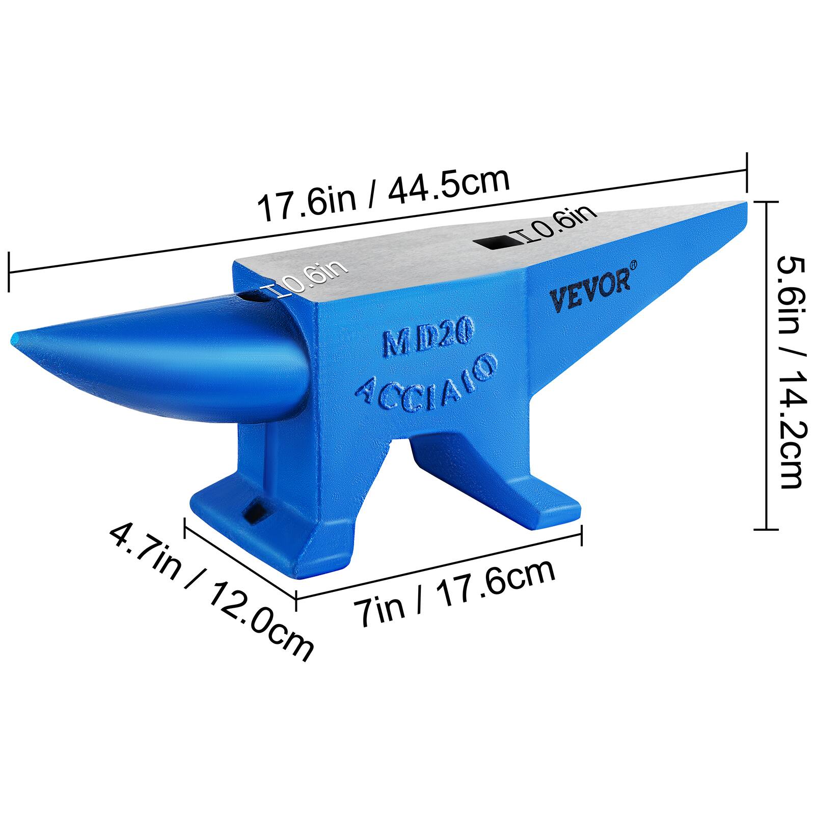17.6in / 44.5cm  
10.6in  
5.6in / 14.2cm  
7in / 17.6cm  
4.7in / 12.0cm  
VEVOR MD20 RCCIAIO