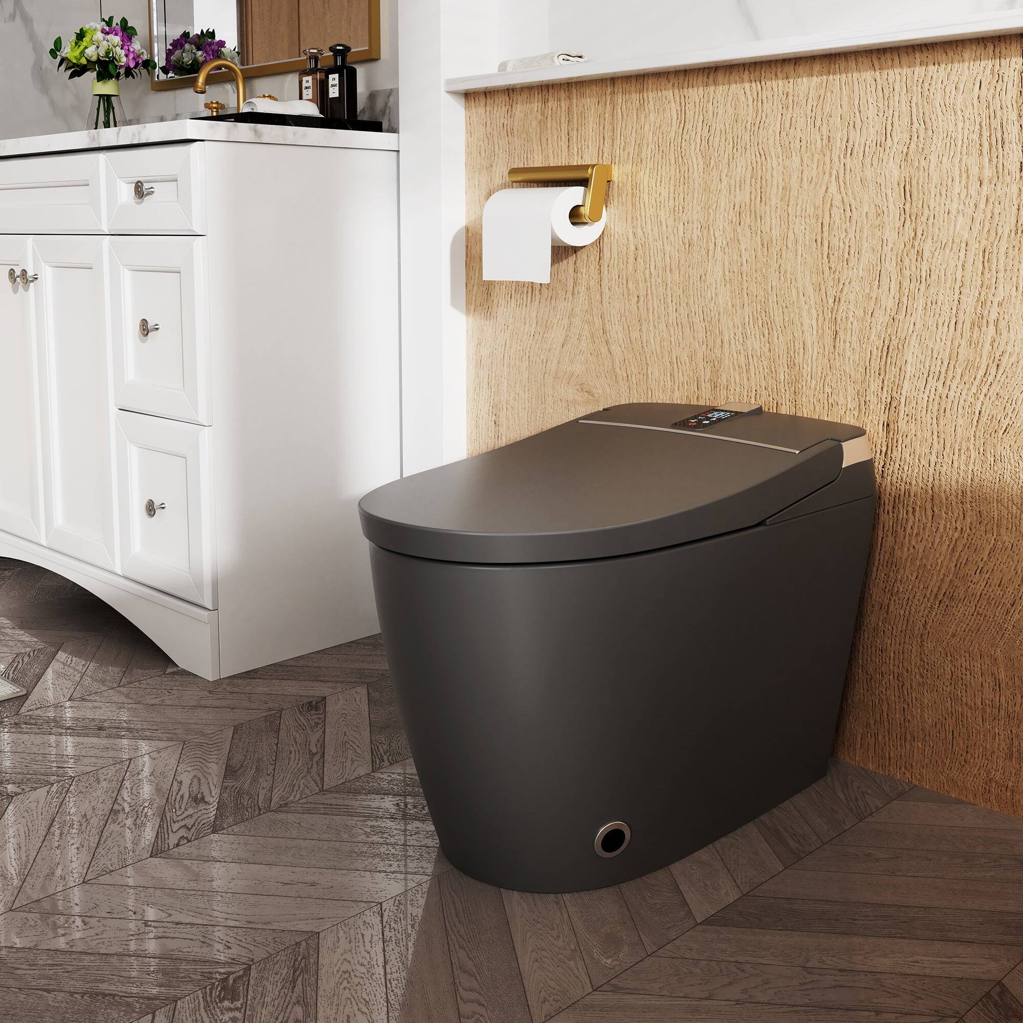 Alt View 2. Boyel Living - Smart Toilet Gray Ceramic Body Heated Seat Multi Wash Auto Flush with Remote - Gray.