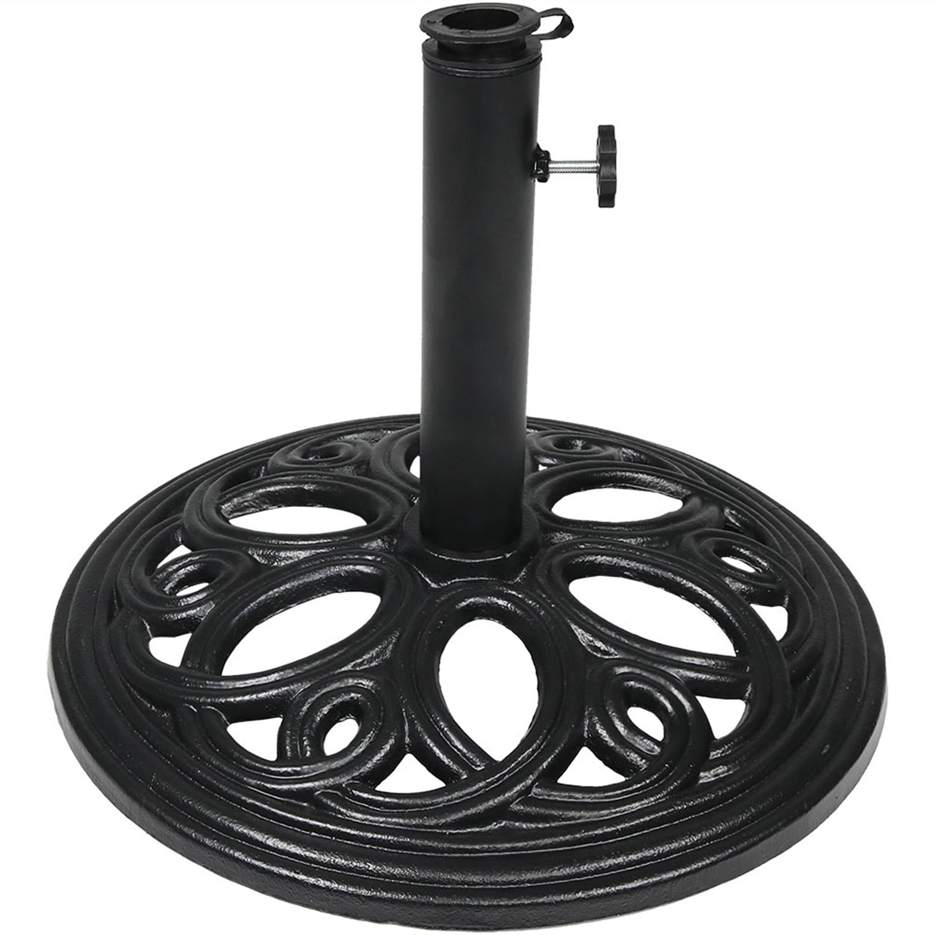 Front. Sunnydaze - 18 in Decorative Cast Iron Round Patio Umbrella Base - Black.