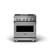 Front. Viking - 5-Series 4.7 Cu. Ft. Self-Cleaning Freestanding Dual Fuel Convection Range - Stainless with Brushed Brass Accents.