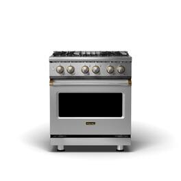 Viking - 5-Series 4.7 Cu. Ft. Self-Cleaning Freestanding Dual Fuel Convection Range - Stainless with Brushed Brass Accents