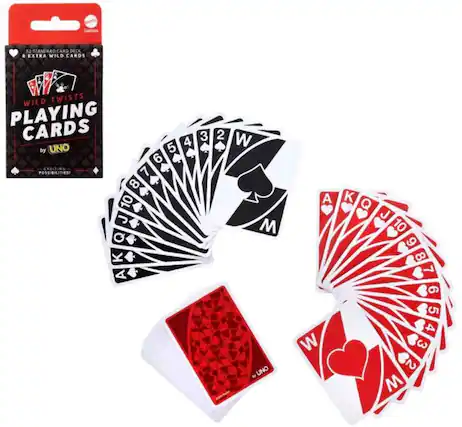MATTE Games
52 STANDARD CARD DECK
8 EXTRA WILD CARDS
WILD TWISTS
PLAYING CARDS
by UNO
52 REATING POSSIBILITIES!
A K Q J 10 9 8 7 6 5 4 3 2
W M
A K Q J 10 9 8 7 6 5 4 3 2
W M